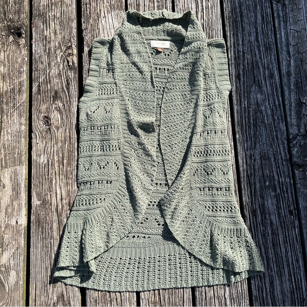 Green Sweater Knit Sleeveless Cardigan